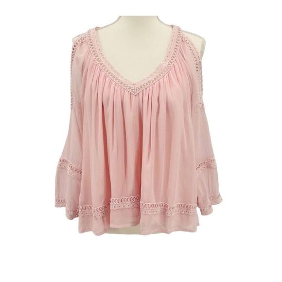 Rebecca Minkoff Blouse Top Cold Shoulder Pink Deneuve Size L - Picture 1 of 7